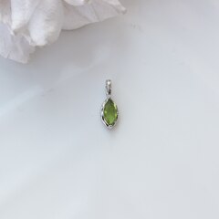 Подвеска Маркиз со светло-зелёным фианитом, 14*5 мм, родий, П402