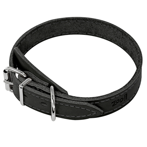 ZooOne ошейник из натуральной кожи для собак 25 мм*30-40 см, пряжка ролик , НИКЕЛЬ черный