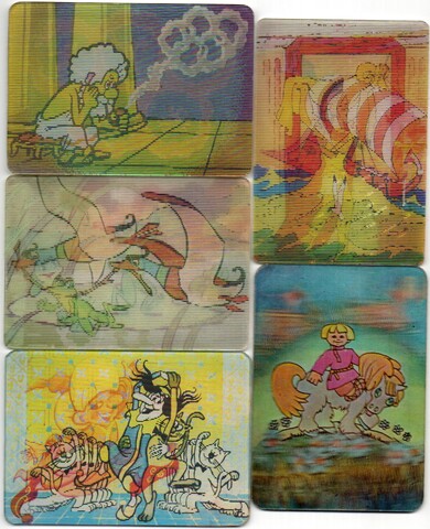 № 96 Набор из 5 переливных (стерео) Календариков . Мультфильмы СССР 1981, 1983 год.