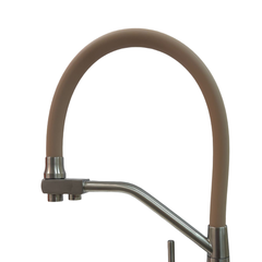 Cмеситель для кухни с выходом для питьевой воды гибкий силиконовый излив бежевый + сатин Accoona