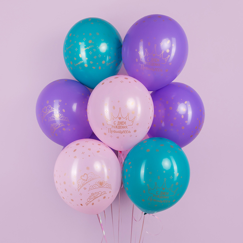 Шары с днем рождения, принцесса, ассорти, пастель