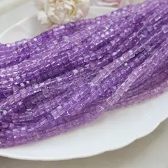 Хрусталь (стекло) граненный, кубик, сиреневый, 6 мм, 1 нить, К211
