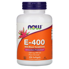 Now Foods, Натуральный витамин E-400 со смесью токоферолов, 250 мягких желатиновых капсул