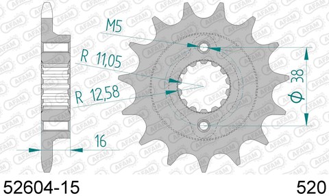 52604-15 звезда передняя DUCATI Monster, Supersport (ведущая) стальная, 520, AFAM (JTF736.15)