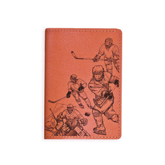 Обложка на паспорт "Игра в хоккей", рыжая