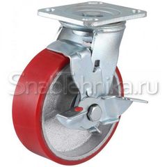 Большегрузная поворотная колесная опора с тормозом SCpb 125 (полиуретан)
