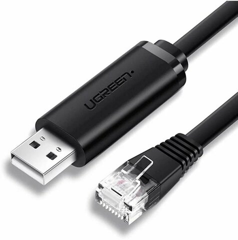 Кабель UGREEN CM204 USB-A to RJ45 Console Cable, 1,5м, черный