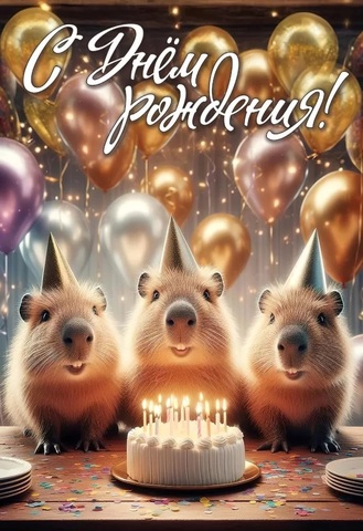 Открытка, С Днем рождения, Капибары и торт, 12,6*18,2 см, 1 шт.