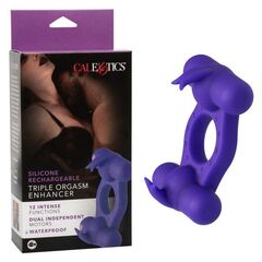 Фиолетовое эрекционное виброкольцо с двумя моторами Silicone Rechargeable Triple Orgasm Enhancer - 