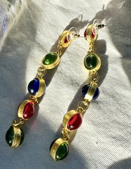 Серьги длинные с цветными камнями в винтажном стиле (итальянский стиль)