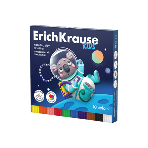 Пластилин классический ErichKrause Kids Space Animals 10 цветов со стеком, 180 г (в коробке 10 шт) Арт. 61331