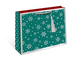 Пакет подарочный S горизонтальный, С Новым годом, Снежинки, 23*18*10 см (Д*В*Ш)