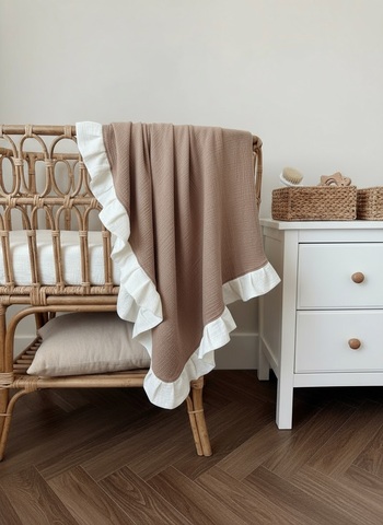 Плед муслин с рюшей "Айвори + тауп"