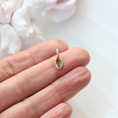 Подвеска Маркиз со светло-зелёным фианитом, 14*5 мм, родий, П402