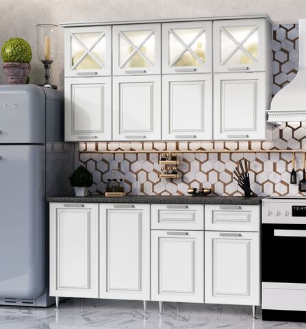 Кухня Констанция 1,6/900м (490) Компоновка №4 (Шервуд жемчуг, Белый (Кастилло темный))