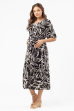 Платье для беременных 14766 черно-белые листья