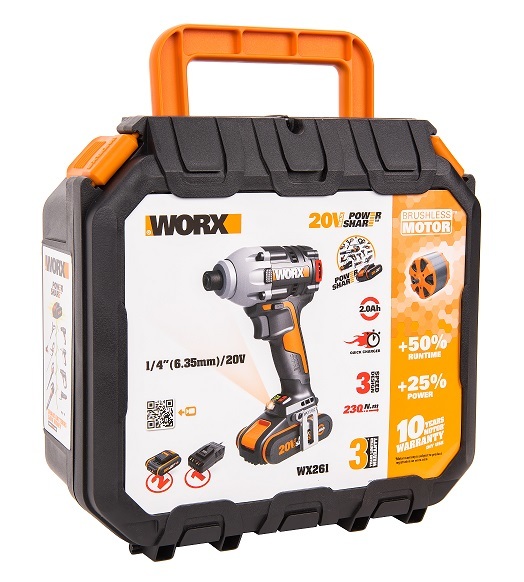 Винтоверт ударный бесщеточный аккумуляторный WORX WX261, 20В, 2Ач х2, ЗУ, кейс