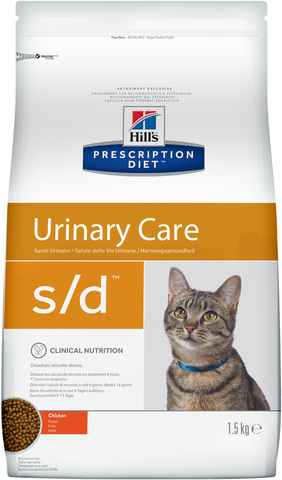 купить хиллс Hill’s™ Prescription Diet™ Feline s/d™ Urinary Care with Chicken сухой корм для взрослых кошек, диетический рацион при МКБ (струвиты)