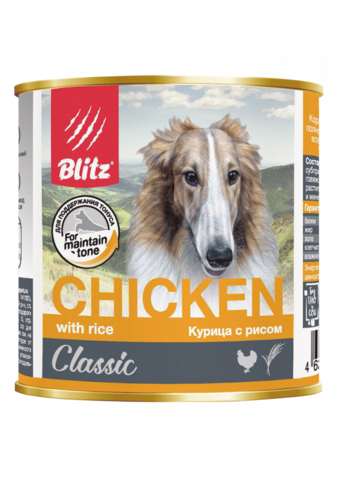 Blitz Classic Dog Chicken & Rice Minced собаки всех пород, курица рис, банка (400 г)