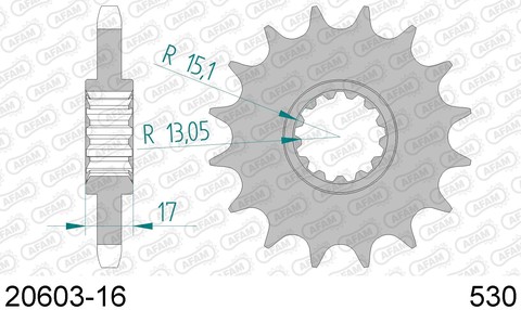 Звезда передняя 20603-16 для HONDA CB 1000, 1300, CBF 1000, CBR 1000, VFR 1000 (ведущая) стальная, 530, AFAM (JTF333.16)