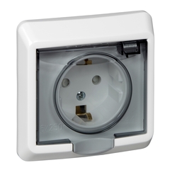 Schneider Electric Этюд Белый Розетка 1-местная скрытая установка с заземляющими контактами со шторками с крышкой IP44 PC16-044B---
