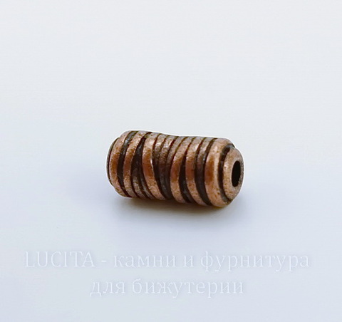 Бусина металлическая - трубочка "Катушка ниток" 11х6 мм (цвет - античная медь)