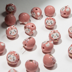 Бусина "Манэки-Нэко", 14,5мм, розовая, глазурированный фарфор