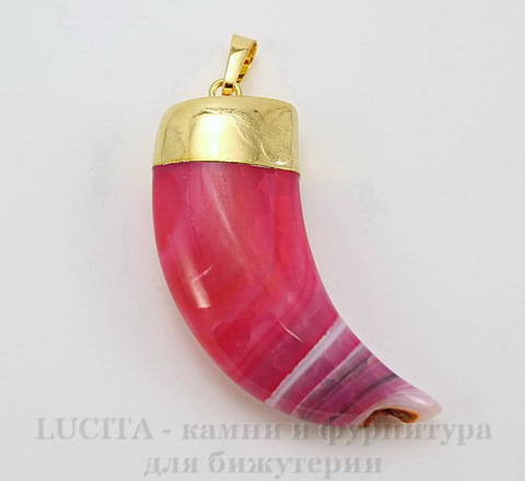 Подвеска Агат (тониров) "Клык" (цвет - бело-розовый) 58,1х21,4х12,3 мм №12 ()