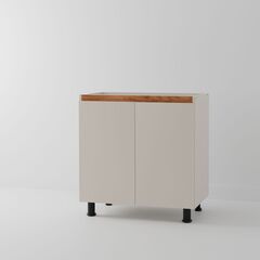 Кухонный модуль напольный 80 см Виго 2 двери без столешницы, с дубовой панелью, на ножках / персидский жемчуг, массив дуба