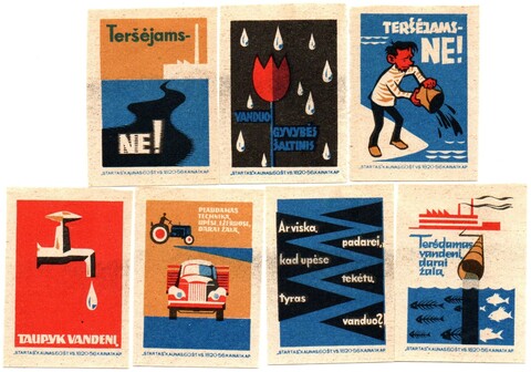 Набор спичечных этикеток - Защита окружающей среды - 7 штук - 1956 год - Фабрика Стартас Каунас