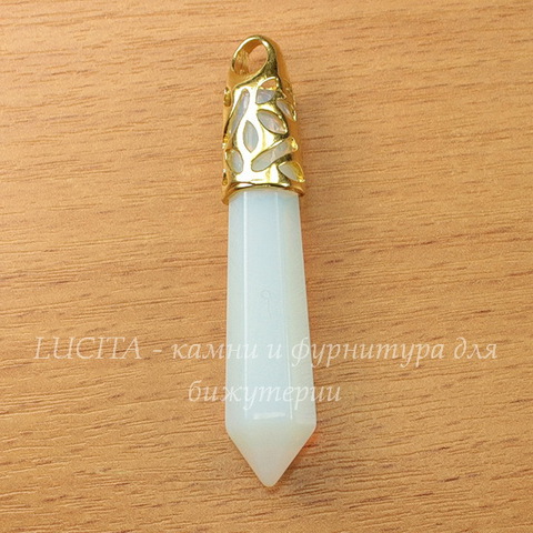 Подвеска Лунный Камень (искусств), цвет - золото, 56х10 мм