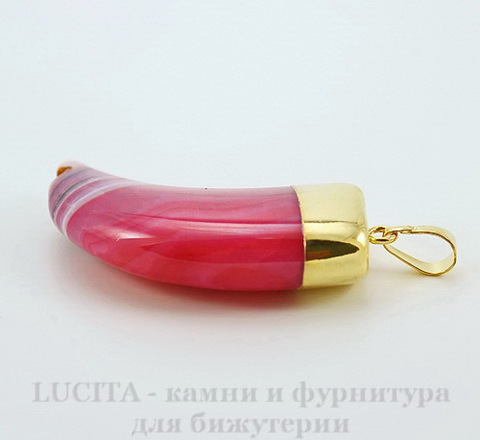 Подвеска Агат (тониров) "Клык" (цвет - бело-розовый) 58,1х21,4х12,3 мм №12 ()