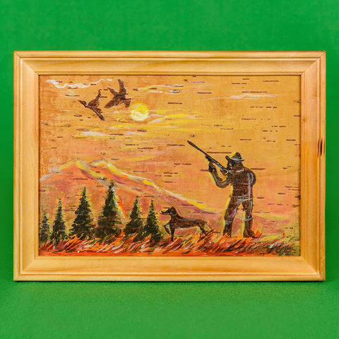 Картина на бересте Охота с ружьем