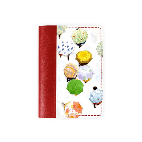 Обложка на паспорт комбинированная "Зонтики акварель", красная