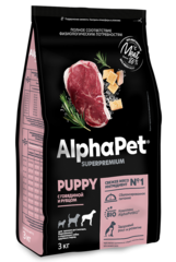 ALPHAPET сухой корм для щенков, беременных и кормящих собак крупных пород (говядина,рубец) 3 кг