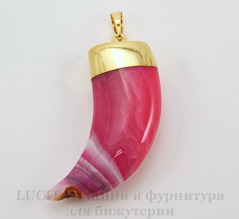 Подвеска Агат (тониров) "Клык" (цвет - бело-розовый) 58,1х21,4х12,3 мм №12 ()