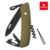 Швейцарский нож SWIZA D03 AllBlack, 95 мм, 11 функций, темно-зеленый (подар. упак.)