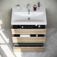 Тумба с раковиной напольная 75 см, 3 ящика, светлый дуб AM.PM Gem S - M91FSX0752OF