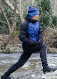 Премиальный костюм для лыж и зимнего бега Nordski Hybrid Hood Premium Black/Blue с лямками