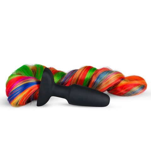Черная анальная пробка с радужным хвостом Butt Plug With Tail - Easy toys Fetish Collection ET772RNB