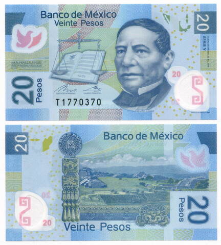 Банкнота Мексика 20 песо 2016 год (пластик) T1770370. UNC