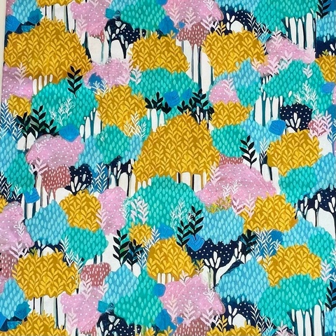 ЛЕСНАЯ ПАЛИТРА охра, голубой, розовый - 100% хлопок