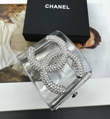 Браслет манжета пластиковый CHANEL с логотипом прозрачный