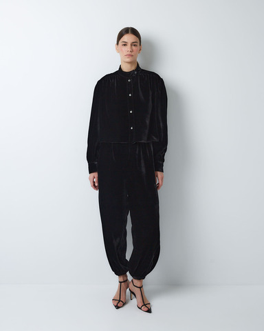 Комплект: блуза и брюки из шелкового бархата черный