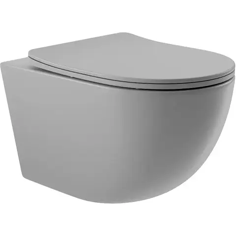 Aqueduto OVO OVO0130 Унитаз подвесной 525*360 безободковый, сиденье с микролифтом, серый матовый