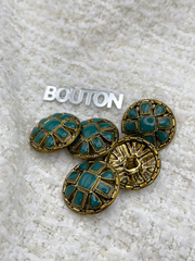 Пуговицы бронзовый металл с бирюзовой (сине-зеленой) эмалью и квадратными деталями