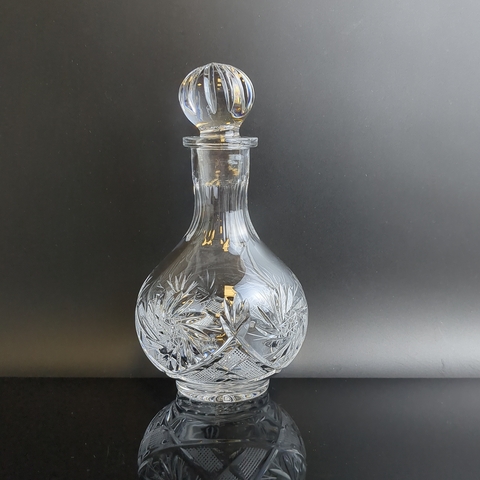 Штоф, графин хрустальный для крепких напитков, алмазная грань, геометрический орнамент, 20 см, винтаж СССР 1970-1990 гг