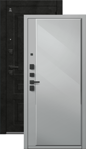 Теплая дверь входная Центурион С-114 зеркало (2026), 2 замка, 2 мм металл, (черный муар/темный бетон+сильвер кашемир)