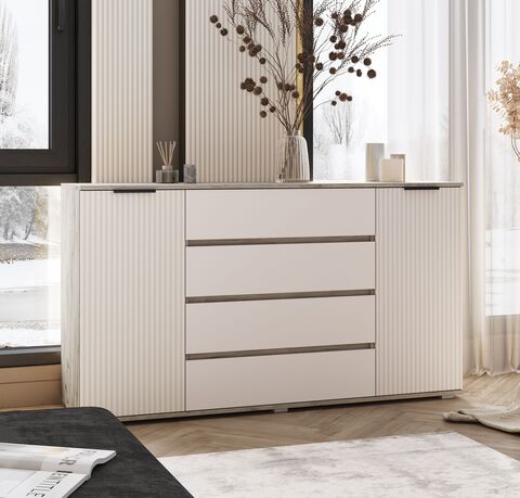 Марвэл Комод 2 двери 4 ящика (1600) (Кашемир, Дуб Крафт серый)