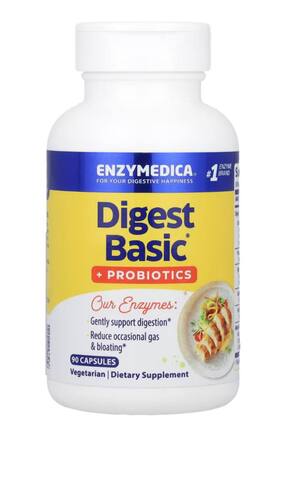 Enzymedica Digest Basic, добавка для пищеварения с пробиотиками, 90 капсул
